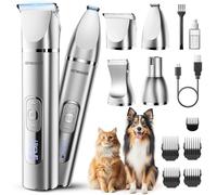 oneisall Low Noise 4 in 1 Dog Clippers Grooming Kit, 3 Speed Cordless Pet Trimmer with LED Display, IPX7 Waterproof Paw Trimmer&Nail Grinder for Dogs and Cats