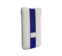 OneJoy Phone Sleeve for iPhone, Slim Fit, Elastic Strap Closure, Lightweight Neoprene, No Zipper, Protective Case Alternative Fit for 6.5 inch~ 6.9 inch Cell Phone [ Ivory Grey/Navy Blue ]