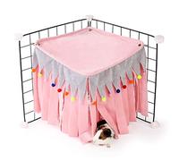 ONEJU Guinea Pig Hideout - Guinea Pig Corner Hideout, Four-sided Fringes, Square Top and Washable Hides, Ideal Hides for Small Pets, No Metal Fences, Pink