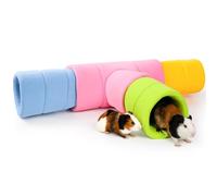 ONEJU Guinea Pig Tunnel, Four Stackable Tunnels for Guinea pig, One Pink 3-Way Tunnel and Three 2-Way Play Tube, Pink, Blue, Green and Yellow