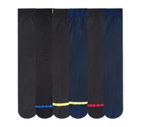 Onejunbb 6 Pairs Mens Ultra Thin Dress Socks, Silk Sheer Business Casual Long Calf Socks Nylon Breathable Crew Socks, Black+blue+black Blue+black Red+black Yellow+blue Yellow, 7-11