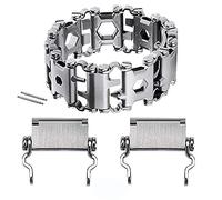 ONELANKS Stainless Tool Bracelet for Men Compatible for LEATHERMAN TREAD and Watch Band 29 in 1 Survival Hiking Camping Travel Friendly Multitools Wearable Bracelet （Silver）