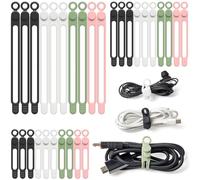 OneLeaf 30Pcs Cord Organizer, Silicone Cable Ties Reusable, Cord Ties for Electronics, Multipurpose Elastic Wire Ties, Travel Essentials for Cable Organizer, Wire Organizers for Fastening Cords