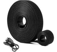 OneLeaf Fastening Cable Management Roll, 20ft x 3/4inch Cut to Length Straps, Reusable Multi-Purpose Cords Management, Double Sided Hook and Loop Cable Ties Roll (Black)