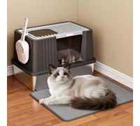 Oneluck Stainless Steel Cat Litter Box with Lid, XL Extra Large for Big Cats, Front-in and top-Out with High Sided Enclosure & Scoop, Non-Sticky, Anti-Leakage (Black)