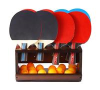 Onemacc Ping Pong Paddle Holder, Ping Pong Paddle Storage Hold 8 Rackets, 2-in-1 Wall Mount & Countertop Table Tennis Holder for Garage, Game Room, Bar and Men Cave, Brown