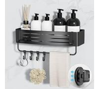Onemake Suction Shower Caddy, No Drill Bathroom Shelf, Strong Suction Cup Holds up to 10kg, Removable Shower Storage Basket for Tiles, Glass & Bathroom Wall Organiser, Matt Black