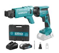 ONEMANA Brushless Drywall Screw Gun, Auto Feed Drywall Screwdriver Set, 20V Screw Gun Cordless with Length and Depth Adjustment, Drywall Gun with LED Light，Attachment