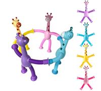 ONEMEAN Children's Giraffe Toy Set, 4PCS Stretchy Giraffe and Suction Toy Sand Sensory Play for Plane and Car Trips