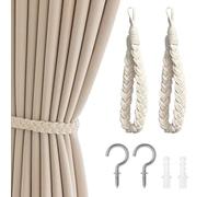 ONEMEAN Curtain Tie Backs,Rope Tie Backs for Curtains Set of 2 White Curtain Ties with Hooks,Hand Woven Tie Backs Curtain, white Curtain Tie Backs for Kitchen, Bathroom, Studio or Any Room Curtains