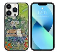 Onemiliayears Green Cute Ghost Flower Watercolor Botanical Phone Case, Spooky Sad Ghost Garden Halloween Aesthetic Phone Case for iPhone 13 Pro for Teen Girls and Boys, Women and Men（iPhone-13 Pro
