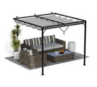 Onemill 2.4M Lean To Wall Metal Pergola Square Gazebo With Retractable Roof Canopy