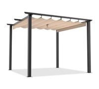 Onemill 3X3M Metal Pergola With Retractable Roof, Garden Pergola With Sun Shade Canopy-Beige