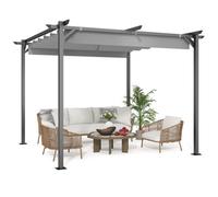Onemill 3X3M Metal Pergola With Retractable Roof, Garden Pergola With Sun Shade Canopy -Grey