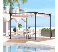 Onemill 8X8 Ft Metal Pergola With Retractable Roof, Garden Pergola With Sun Shade Canopy-Beige