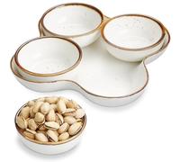 ONEMORE Chip and Dip Serving Set, 8.5 inch Speckled Ceramic Divided Serving Platter Small Appetizer Tray with 4 Removable Dishes for Nuts, Candy, Snacks, Veggies, Rustic Serving Bowls for Entertaining