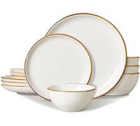 ONEMORE 12-Piece Plates and Bowls Set, Dinner Set for 4, Ceramic Dinner Service, Scratch-Resistant, Microwave & Dishwasher Safe, Cream White