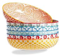 ONEMORE 36oz Colorful Pasta Bowls Set of 6 - Microwavable Oven and Dishwasher Safe Ceramic Shallow Bowl for Dinner, Soup, Assorted Colors