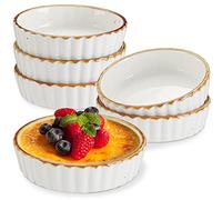 ONEMORE 6 x Creme Brulee Bowls, 177 ml Ceramic Soufflé Moulds, 11.4 cm Souffle Moulds, Oven Safe, Mini Casserole Dish for Muffin, Panna Cotta, Dishwasher Safe