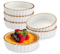 ONEMORE 6 x Creme Brulee Bowls, 177 ml Ceramic Soufflé Moulds, 11.4 cm Souffle Moulds, Oven Safe, Mini Casserole Dish for Muffin, Panna Cotta, Dishwasher Safe