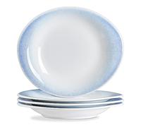 ONEMORE 8 inch Salad Plates, Ceramic Dinner Plates Modern Curve Oval Plate Set of 4 for Appetizer Dessert Pasta Pizza | Scratch Resistant, Dishwasher, Microwave, Oven Safe - Gradient Blue