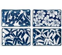ONEMORE Appetizer Plates Set of 4, 7.5 Inch Small Serving Plates, Porcelain, Rectangular Plates for Dessert, Salad, Sushi, Blue and White Dinner Plates, Microwave and Dishwasher Safe, Scratch