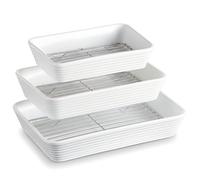 ONEMORE Ceramic Baking Dish with Roasting Rack, 2.84L/ 1.99L/ 1.23L Rectangular Casserole Dishes, Lasagne Pan with Handles, Baking Pan for Cooking, Set of 3