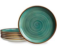 ONEMORE Ceramic Dinner Plates Set of 6, 8.5 inch Small Stoneware Plates for Appetizer, Salad and Dessert. Oven, Microwave and Dishwasher Safe Plate, Stackable, Rustic Kitchen Porcelain Dish, Teal