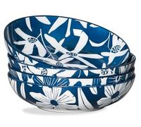 ONEMORE Ceramic Pasta Bowls Set of 4, 36 oz Salad Bowls, Large Kitchen Shallow Bowls Set-Vintage Blue Floral Pattern, Oven Microwave Dishwasher Safe, Scratch Resistant