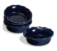 ONEMORE Ceramic Pie Dishes Set of 4, 17cm Individual Deep Pie Pan, 16 oz Small Oven Proof Round Dish for Baking, Dishwasher & Microwave & Oven Safe, Blue
