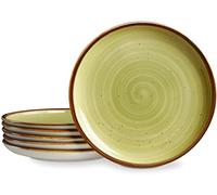 ONEMORE Ceramic Plates Set of 6, 8.5 inch Small Dinner Plates for Appetizer, Salad and Dessert. Oven, Microwave and Dishwasher Safe Plate. Rustic Kitchen Porcelain Dish - Green