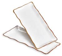 ONEMORE Ceramic Rectangle Plates Set of 2, 15 inch Serving Platters, Serving Trays for Steak Sushi Appetizer for Party, Creamy White
