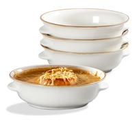 ONEMORE Ceramic Soup Bowls Set of 4, 20oz - Microwave, Oven & Dishwasher Safe Round Serving Bowls with Handles - Scratch-Resistant, for Chili, Beef Stew, Cereal, Pot Pies - Cream White
