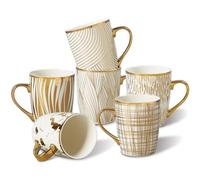 ONEMORE Coffee Mugs 18oz - Gold Plated Ceramic Mugs for Latte, Hot Tea, Cappuccino, Mocha, Cocoa - Set of 6， Multicolored
