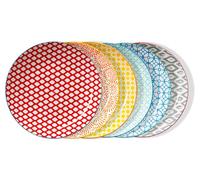 ONEMORE Dinner Plates, 10.5 in Dish Set of 6 - Microwave, Oven and Dishwasher Safe Bright Color Stoneware Plates for Pasta, Pizz - Geometric Style, Sturdy, Fade-Resistant - Assorted Color