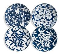 ONEMORE Dinner Plates Set of 4, 10.5 Inch Porcelain Plate, Blue and White Salad Dessert Plates, Microwave & Dishwasher Safe Scratch Resistant Large Serving Dish Plate