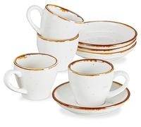 ONEMORE Espresso Cups with Saucers, 2.5 oz Small Cappuccino Mugs Set of 4 Mini Coffee Cups Porcelain Demitasse Cups for Latte, Cafe Mocha, Tea - Creamy White