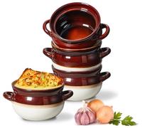 ONEMORE French Onion Soup Bowls, Oven Safe Soup Crocks with Handles, 28 oz- Large Ceramic Bowls for Chili, Beef Stew, Cereal, Pot Pies, Casseroles- Farmhouse Style Microwave & Dishwasher Safe Set of 4