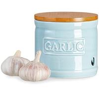 ONEMORE Garlic Keeper with Lid, Ceramic Garlic Saver 4 inch, Light Blue