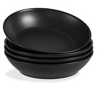 ONEMORE Pasta Bowls Set of 4, 40 oz Large Salad Bowls for Kitchen 9.5 inch Round Ceramic Soup Bowls Wide and Shallow Serving Bowls Microwave & Dishwasher Safe Stackable Bowl Set - Black