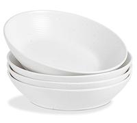 ONEMORE Pasta Bowls Set of 4, 40 oz Large Salad Bowls for Kitchen 9.5 inch Round Speckled Ceramic Soup Bowls Wide and Shallow Serving Bowls Microwave & Dishwasher Safe Stackable Bowl Set - White
