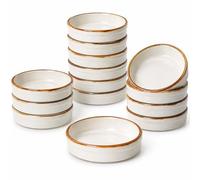 ONEMORE Ramekin Set of 14, Creme Brulee Ramekins Oven Safe 4 oz Ceramic Shallow Souffle Dishes for Baking Exquisite Desserts, Small Dipping Sauce Ramekins Round Mini Tart & Quiche Pans - Creamy White
