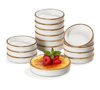 ONEMORE Ramekin Set of 14, Creme Brulee Ramekins Oven Safe 4 oz Ceramic Shallow Souffle Dishes for Baking Exquisite Desserts, Small Dipping Sauce Ramekins Round Mini Tart & Quiche Pans - Creamy White
