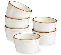 ONEMORE Ramekins Set of 6, 170ml - Oven/Microwave/Dishwasher Safe Ceramic Small Bowls Set for Entertaning - Rustic Speckled, Glossy Glazed - Cream White