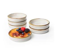 Onemore Ramekins set of 6, 4.5inch Shallow Crème brûlée Dish, souffle ramekins oven safe, Cream White