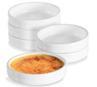 ONEMORE Ramekins Set of 6, 4 oz Creme Brulee Ramekins Oven Safe, Porcelain Souffle Dishes for Baking Custard, Mini Pies, Puddings and Dipping Sauces, White