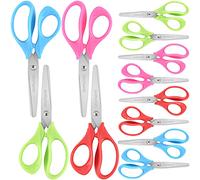 OneName Professional Kids Scissors Pack, 5" Kids Safety Scissors, 12 Count, Stainless Steel, Green, Pink, Red