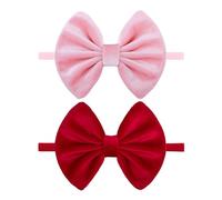 ONENINEDREAM Baby Girls Velvet Headband Elastic Nylon Valentines Headbands Red Pink Handmade Newborn Valentine's Day Bows Headbands Infant Toddler