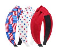 ONENINEDREAM Fourth of July Headband Women Patriotic Knotted Headbands Girls American Flag Hairbands 4th of July Hair Accessories Red Blue White Star Wide Headband