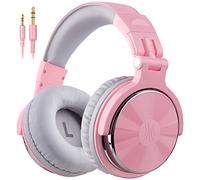 OneOdio Over Ear Headphone Studio Wired Bass Headsets with 50mm Driver, Foldable Lightweight Headphones with Shareport and Mic for DJ Recording Monitoring Mixing Podcast Guitar PC TV (Pink Grey)